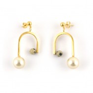 Boucles d'oreilles dore, perles Swarovski, pierres Jaspa