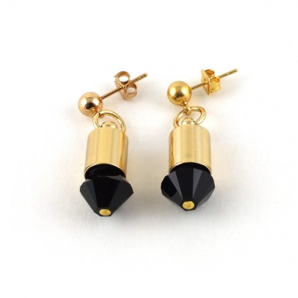 Boucles d'oreilles dorées or 18 K, pendentifs cristal Swarovski