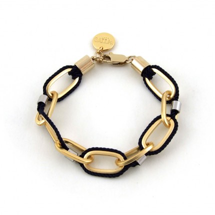 Bracelet doré or 18 K, cordons noirs