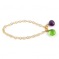 Bracelet plaqué or, quartz vert et violet