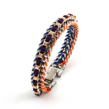 Bracelet chaîne gourmette orange, bleu, bordeaux